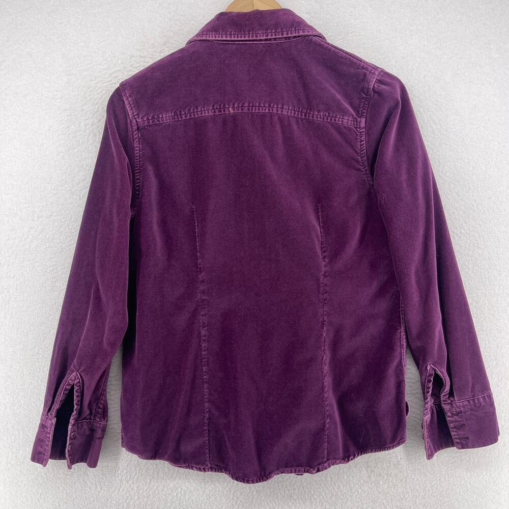 LL BEAN Shirt Womens S Velvet Button Up Long Sleeve Shacket Cotton Purple - Picture 3 of 12